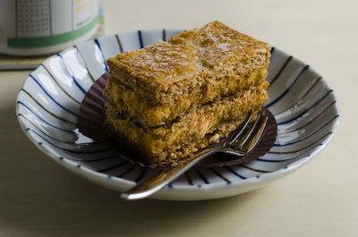 Close-up of dessert in plate on table