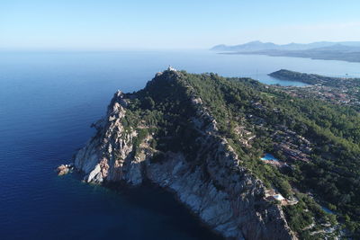 High angle view of sea against clear sky