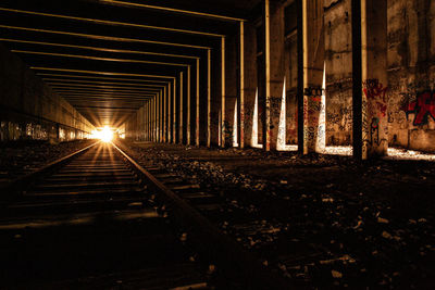 View of railroad tracks amidst buildings