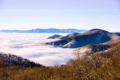 Scenic view of snowcapped mountains against sky