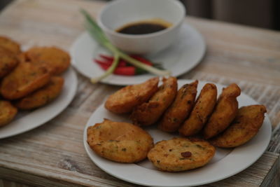 High angle view of breakfast on table