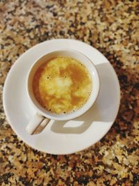 High angle view of coffee on table