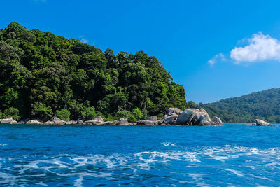 Scenic view of sea against blue sky