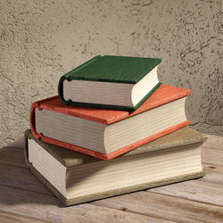 Stack of books on table