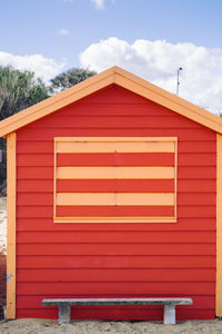 Low angle view of beach hut against sky