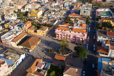 High angle view of street amidst buildings in city