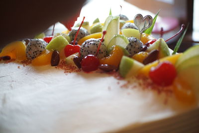 Close-up of fruits in plate