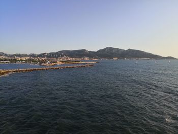 Scenic view of sea against clear sky