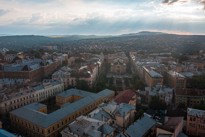 Beautiful aerial view of the chernivtsi city from above western ukraine.