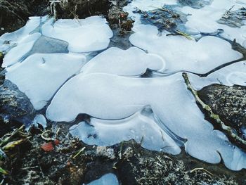 High angle view of frozen lake during winter