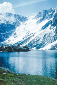 Scenic view of snowcapped mountains against sky