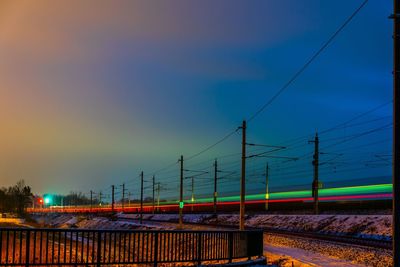 Railroad tracks against sky during sunset