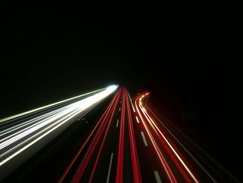 Light trails on road at night