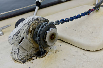 High angle view of ropes on rope