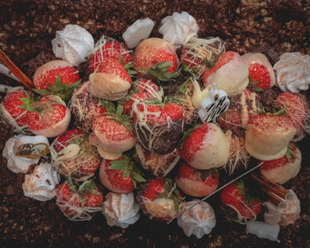 High angle view of strawberries