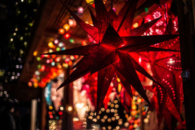 Close-up of illuminated christmas decoration at night