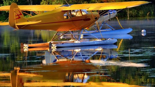 Close-up of boats in water