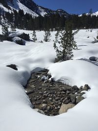 Scenic view of snowcapped mountains during winter