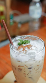 Close-up of ice cream in glass on table