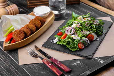 High angle view of food on table