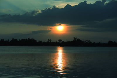 Scenic view of lake against sky during sunset