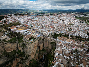 High angle view of townscape against sky