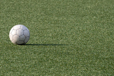 High angle view of soccer ball on field