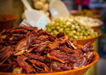 Close-up of meat in bowl