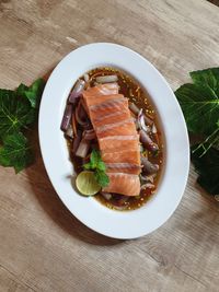 High angle view of meal served on table