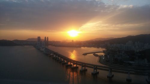 Panoramic view of river against sky during sunset