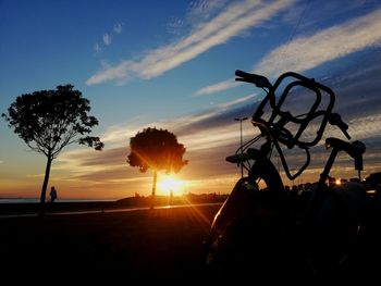Silhouette trees on field against sky during sunset