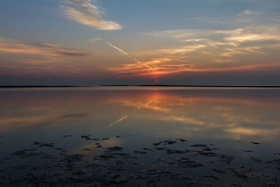 Scenic view of sea against sky at sunset