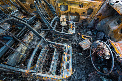 High angle view of old machinery