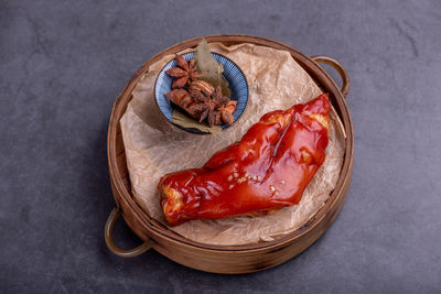 High angle view of food in bowl on table