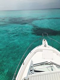 High angle view of ship sailing in sea against sky