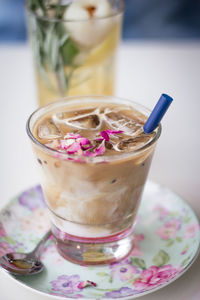Close-up of drink in glass on table