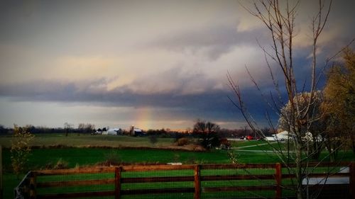 Scenic view of field against cloudy sky