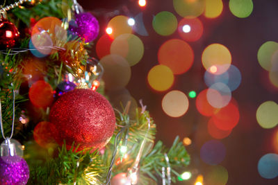 Close-up of illuminated christmas tree