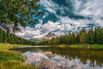 Mountain lake in the dolomites, south tyrol in italy. lake antorno near misurina,