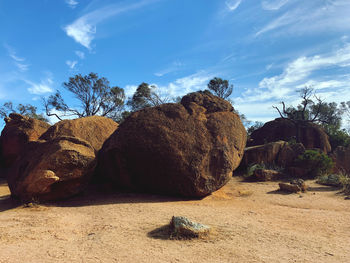 Rock formation on land against sky