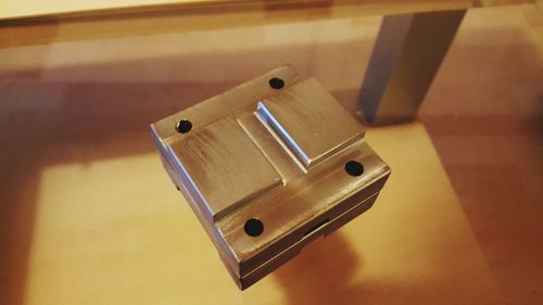 Close-up of camera on table