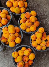 Peaches in buckets