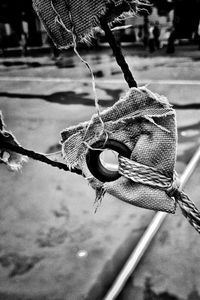 Close-up of rope tied on fabric