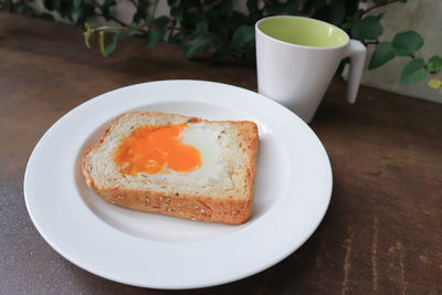 Close-up of breakfast served on table