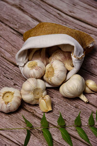 Close-up of garlic on table