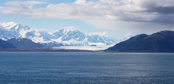 Scenic view of snowcapped mountains against sky