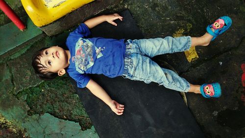 High angle view of woman lying down