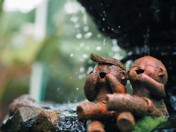 Close-up of rusty metal on rock