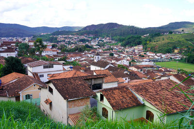 High angle view of townscape against sky