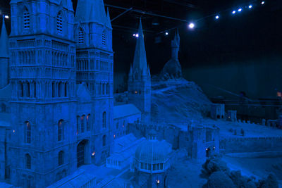 Buildings in city at night